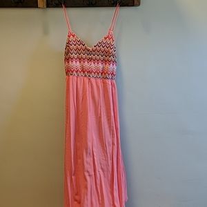 Coral dress with crochet top